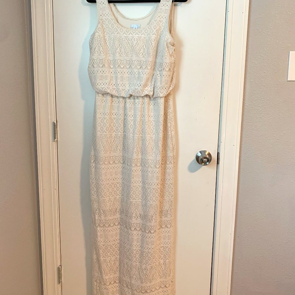 London Times Crocheted Lace Maxi Dress